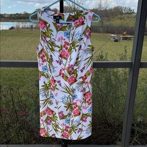 AGB Vibrant Floral Midi sleeveless Dress - White, Pink, Green, Blue